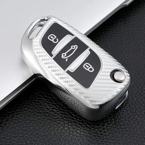 BOLNEY TPU Carbon Fiber Car Flip Key Cover Case Bag Holder Keychain for Peugeot for Citroen C1 C2 C3 C4 C5 DS3 DS4 DS5 DS6