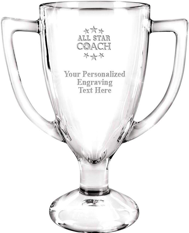 Personalized Glass Trophy, 7" Custom Engraved Coaching Glass Cup Award