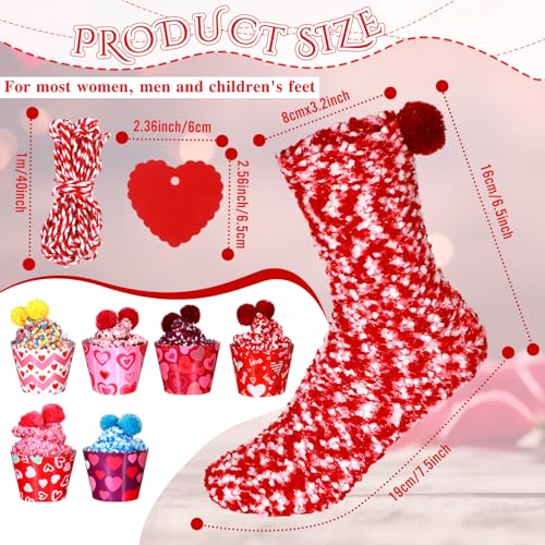 Image of 6 Pairs Valentine's Day Cupcake Socks Fuzzy Sock with Cupcake Card DIY Gift Slipper Stockings for Winter Women Men