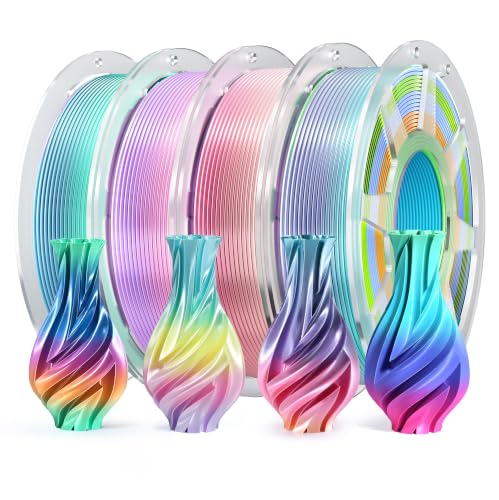 Image of YOOPAI Rainbow Silk PLA Filament Bundle 1.75mm, 4x250g, Multicolor Gradient Silk 3D Printer Filament, Shiny High-Gloss Finish, Neatly Wound, Smooth & Stable Printing Performance