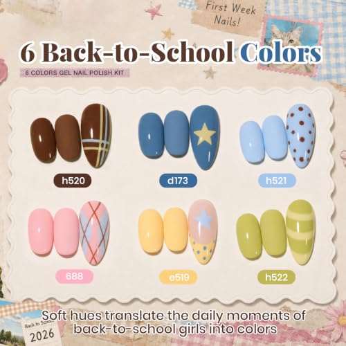 Image of Beetles Gel Polish Set - That Girl Routine 6 Colors for Back to School Nail | Fall Nail Art with 2-In-1 Nail Art Pen, Star & French Nail Stickers, Soak-Off UV LED, Long-Lasting for Salon, DIY Manicures