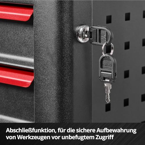 Original Einhell Werkstattwagen leer (6 Schubladen, Interlock-System, kugelgelagerte Führungsschienen, belastbar bis 135 kg, mobil mit Feststellrollen)