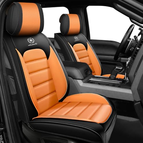 Image of Full Set Car Seat Covers for Ford F-150 F-250 F-350 XL XLT STX Lariat King Ranch Platinum Raptor Seat Covers 2007-2026, Waterproof Seat Protectors(Standard 5 Seats /Black&Orange)