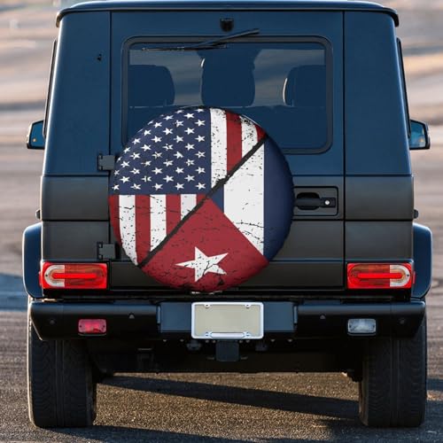 Image of Cuba Cuban American Flag Spare Tire Cover Weatherproof Wheel Protectors Dust-Proof Sun Protection Wheel Tire Covers Universal Fit for Truck SUV RV Camper Trailer Car Accessories 16 inch