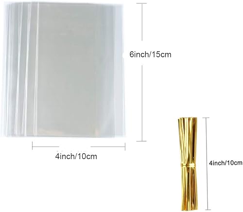 Miniatura 3 de FUNNYARD 200 bolsas transparentes de celofán para golosinas de celofán de 4 x 6 pulgadas con lazos giratorios de 4 pulgadas para regalo de boda,
