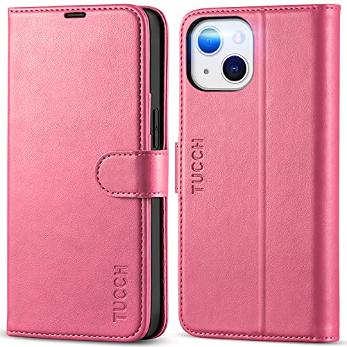 Image of TUCCH Case Wallet for iPhone 13 (6.1 inch) 2021, RFID Blocking Folio, Hot Pink | 3 Card Holders, Kickstand, PU Leather, Magnetic Closure, Shockproof TPU Shell, Protective Flip Cover