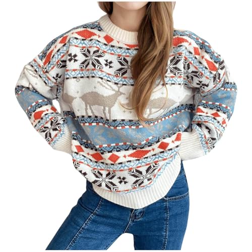 Christmas Sweaters for Women Crew Neck Long Sleeve Oversized Pullover Tops