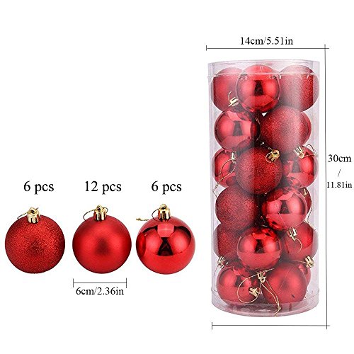 Deggod 24 Pcs 60Mm/2.36Inches Christmas Balls Baubles Ornaments, Shatterproof Shiny Matte Glittering Christmas Tree Hanging Ball Set For Xmas Tree Decorations (Red, 60Mm) #TOP1