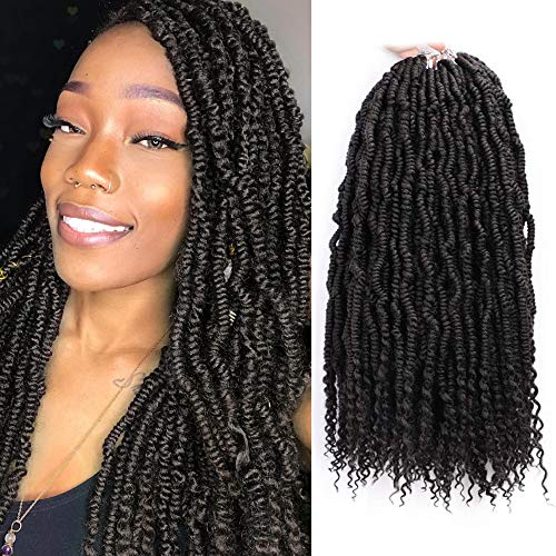 AISI BEAUTY Pre-Twisted Passion Twist Crochet Braiding Hair for Women Pre-looped Passion Twist Crochet Hair Extensions 8 Packs 18 Inches with Soft Curly Ends（1B#）