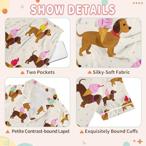 senya Dachshund Ice Cream Satin Summer Pajama Sets Silk Short Sleeve Button Down Sleepwear3