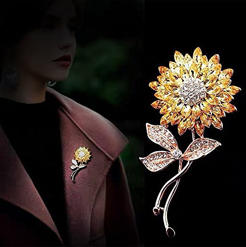 Image of BeeGift Brooches for Women, Sunflower Brooch Pin Wedding Embellishment DIY Brooch Mother's Gift (Gold Crystal-1pcs)