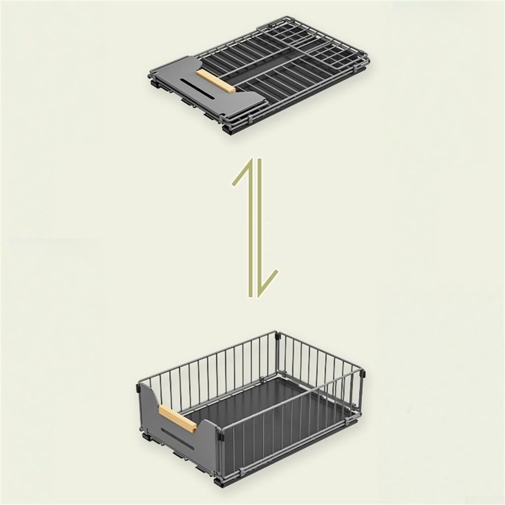 Cassetto da cucina estraibile telescopico per mobiletto inferiore, cestello in acciaio nero, 37,5 x 24,5 cm (nero)