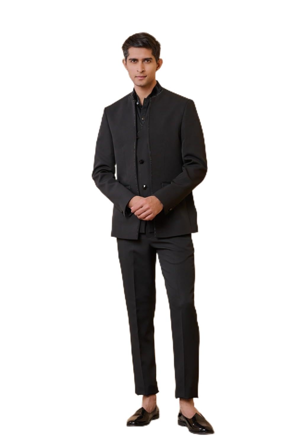 tasva Black Crepe Dinner Jacket Set-picture-36