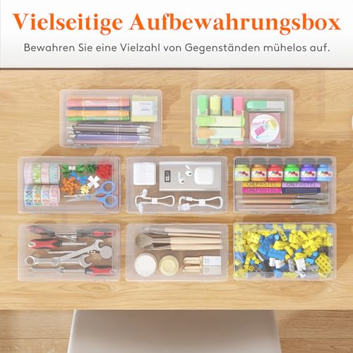 Lifewit Stiftebox mit Snap-Dicht Deckel, Hochwertiges Kunststoff Bürobedarf Organizer, Aufbewahrungsbox für Schreibwaren/Art Supply/Kosmetika/Werkzeugteile/Craft, Durchsichtige, 1L, 4 Pack