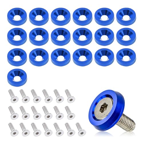 20PCS Aluminum Bumper Fender Washer Stainless Steel Bolts, Engine Bay Dress Up Fastener Kit, M6 JDM Fender Washer, Car Body Decoration Kit for Headlights Trunk License Plate Frame (Blue)
