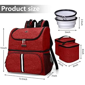 BAGLHER Pet Travel Bag, Double-Layer Pet Supplies Backpack (for All Pet Travel Supplies), Pet Travel Backpack with 2 Silicone Collapsible Bowls and 2 Food Baskets Red BAGLHER Pet Travel Bag Double Layer Pet Supplies Backpack for All Pet Travel Supplies Pet Travel Backpack with 2 Silicone Collapsible Bowls and 2 Food Baskets Red
