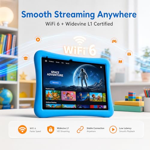 Image of Kids Tablet 10 Inch Android Tablet for Kids Comes with a Shock-Resistant Protective Case, 8GB RAM 32GB ROM Tablets Supports 1TB MicroSD, 6000mAh Battery Dual Cameras 5G Wifi6 Android Tablets with Case