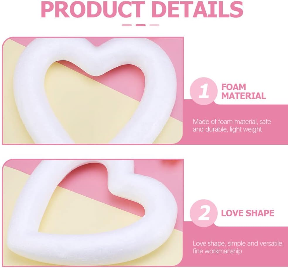 Kichvoe 10pcs Heart Foam Wreath Forms for Crafts Romantic Floral Decor for Weddings and Valentine Day for Flowers and Ribbons