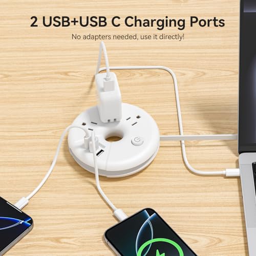 Travel Power Strip, NTONPOWER 3 Outlets 3 USB(1 USB C) Cruise Approved Power Strip, Short Extension Cord 3ft, Travel Essentials for Home, Hotels, Cruise Ship, Vacation, White, i-Donut
