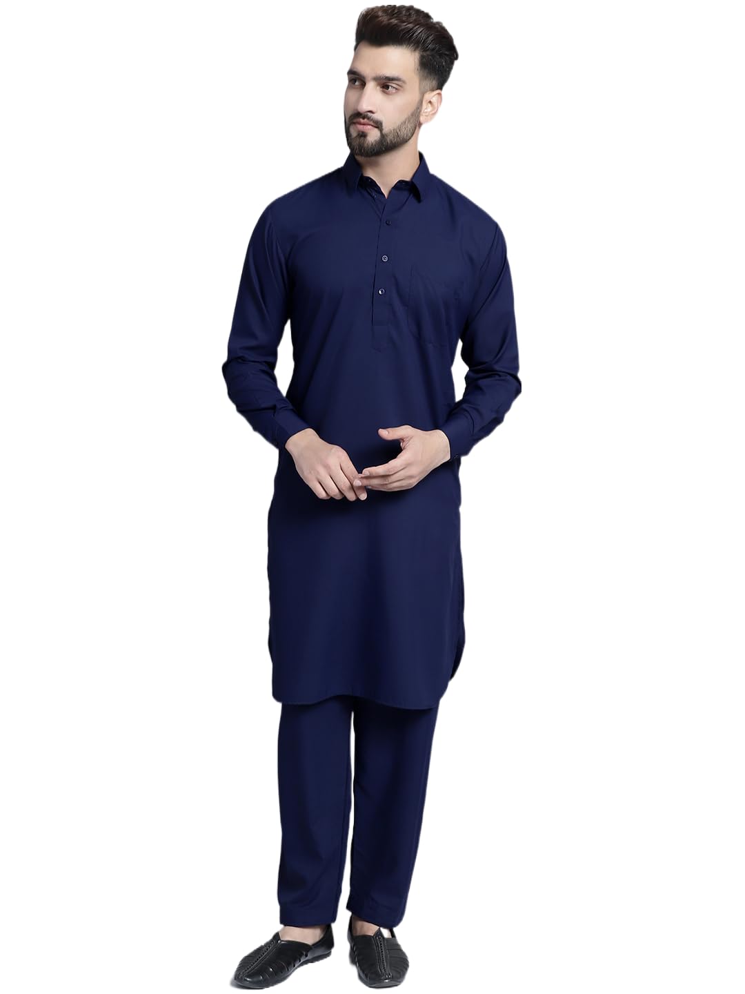 Jompers Men's Cotton Solid Pathani Kurta With Salwar (Navy, Xl)