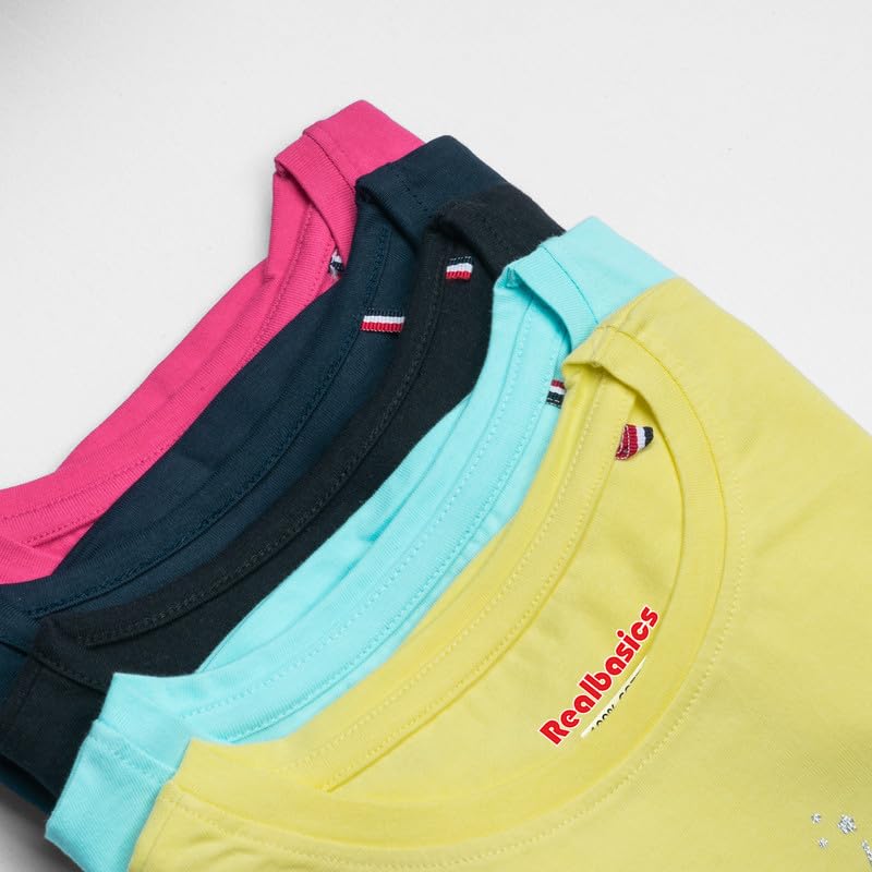 Image of Real Basics Girl's Regular Fit Half Sleeve Multicolor Tshirts Combo Pack (Set of 5)