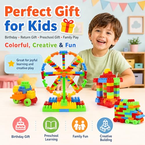 Image of Zest 4 Toyz Building Blocks for Kids STEM Educational Construction Toys with Wheels Interlocking Bricks Learning Activity Set for Toddlers Boys and Girls Age 3+ Multicolor (103 Pcs)