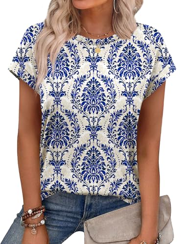 Image of Alaroo Womens Summer Tops Short Sleeve Shirts Crew Neck Cute Trendy Tunic Blouses (S-3XL)