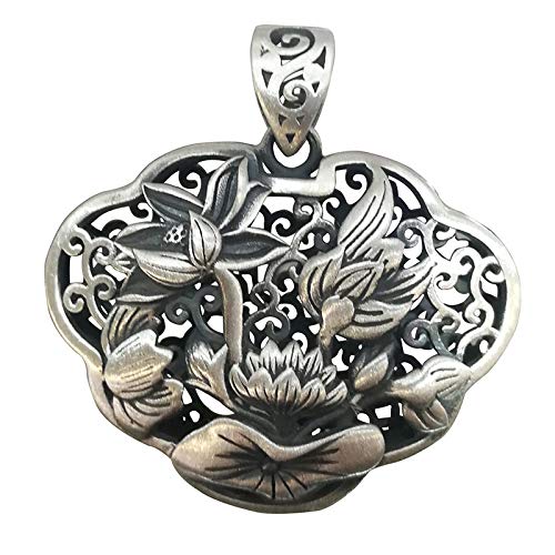 Collier vintage argent S925 avec gravure créative et détails ajourés