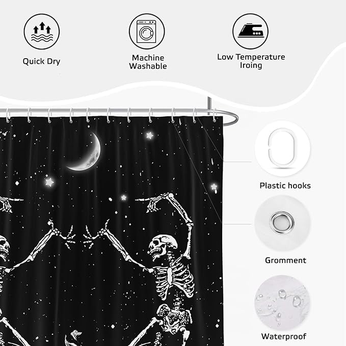 Totenkopf-Duschvorhang – 178 X 178 Cm, Schwarzes Skelett-Motiv, Polyester, Für Halloween & Horror-Fans