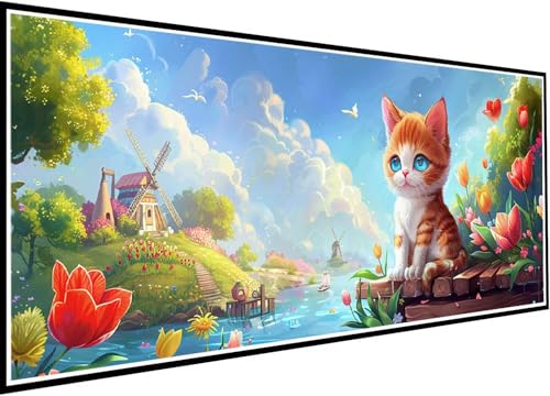 Diamond Painting Dibujos Animados Diamond Painting Kit Completo, 5D Pintura Diamante Gato Manualidades Adultos, DIY Pintura de Diamante Punto de Cruz Bordado Kit para Decoración Hogar 20x45cm 29-hQ