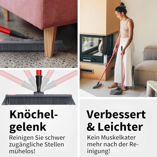 Tyroler Japanischer Silikon Besen & | Kehrbesen-Kopf aus 100% Silikon 30 cm | Besen mit Stiel und 140 cm Anti-Rost-Griff | Silikonbesen mit Stiel | Gummibesen Tierhaare | Besen Innen – Bild 5