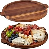 Charcuterie Board | Acacia Wood Serving Tray with Handles 13'' | Round Decorative Ottoman Coffee Table Tray | Medium Wooden Cheese Board Serving Platter for Party Supplies