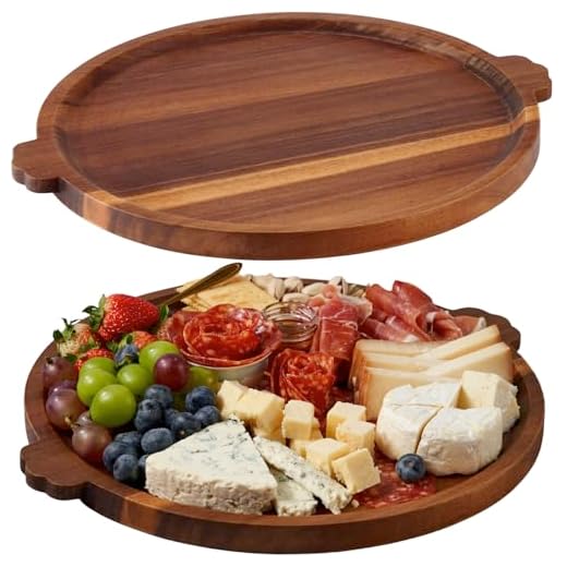Charcuterie Board 13'' Wood Serving Platter Round Ottoman Coffee Table Tray