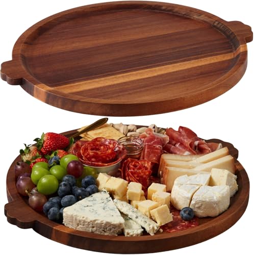 Image of Charcuterie Board 13'' Wood Serving Platter Round Ottoman Coffee Table Tray