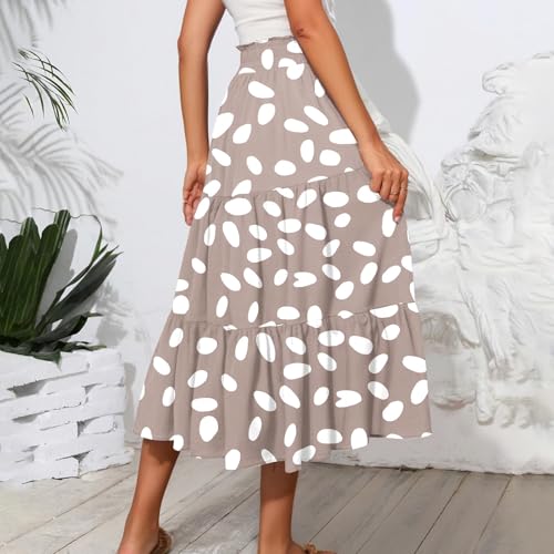 Midi Skirts for Women Elastic High Waisted Drawstring Tiered Skirt Floral Ruched Ruffle A Line Skirt with Pocket3