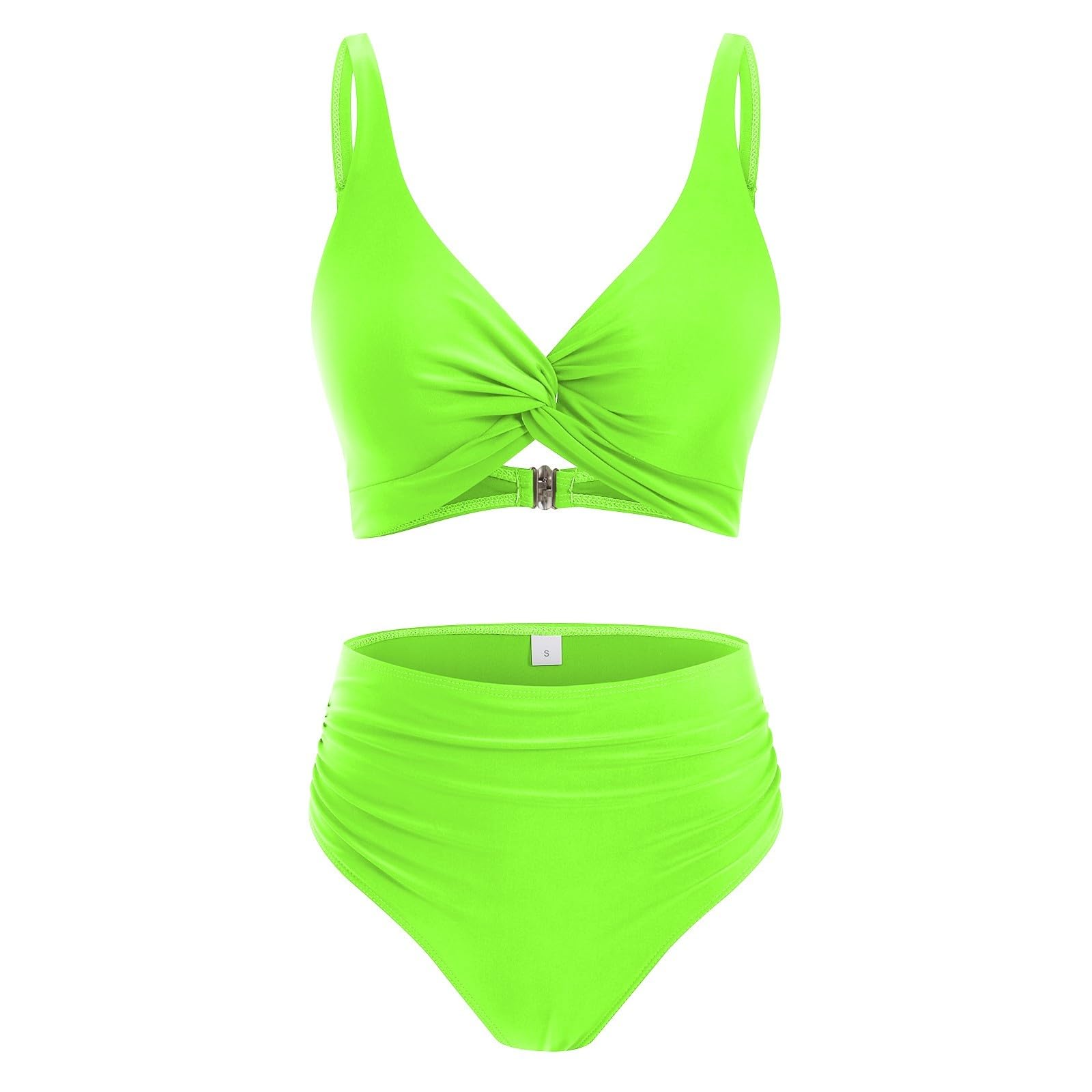 Damskie stroje kąpielowe tankini, zestaw plażowy, okrycie basenowe, wydrążony top bikini z szortami kąpielowymi, konserwatywny dwuczęściowy strój kąpielowy, jasnozielony, XXL