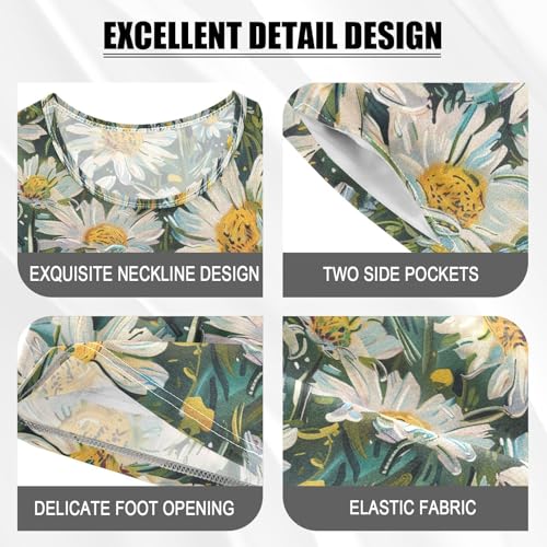 ALAZA Daisy Flowers Green Pajama Set Short Sleeve Sleepwear Soft Lounge Nightwear4