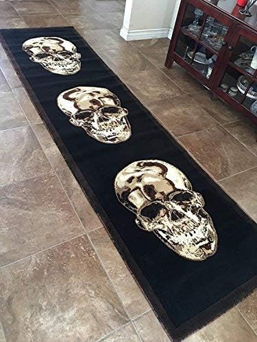 Miniatura 4 de Carpet King Skull - Alfombra larga de pasillo, diseño marrón y negro, 134 (32 pulgadas x 15 pies 10 pulgadas)