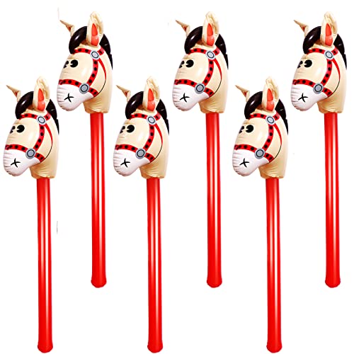 6 Pcs 40 Inch Brown Inflatable Stick Horse Colorful Horse Head Stick Balloon Horse Birthday Party Supplies Pony Stick for Christmas Horse Themed Party Decorations Costume Stick