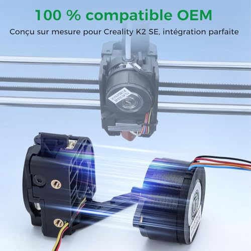Creality Moteur d'extrudeuse officiel K2 SE, moteur pas à pas pour imprimante 3D, moteur d'axe E 36-20 avec câble, kit d'accessoires de rechange pour extrusion K2 SE avec arbre rond à 12 dents – vue 3