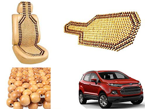 Image of Car Bead Seat Wooden Beads Cushion Cover Pad for Ford Ecosport, Acupressure Sitting Seat Cover | Cream Color - Pack of 1