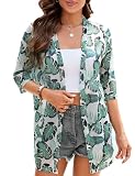 Picture of iClosam Women Casual 3/4 Sleeve Sheer Open Front Kimono Dressy Cardigan Summer Floral Tops Loose Beach Cover Ups
