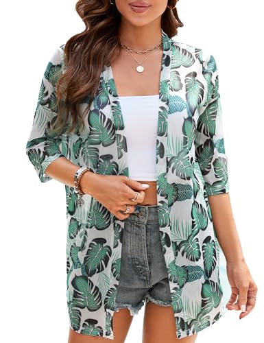 Image of iClosam Women Casual 3 /4 Sleeve Sheer Open Front Cardigan Sweater Kimono