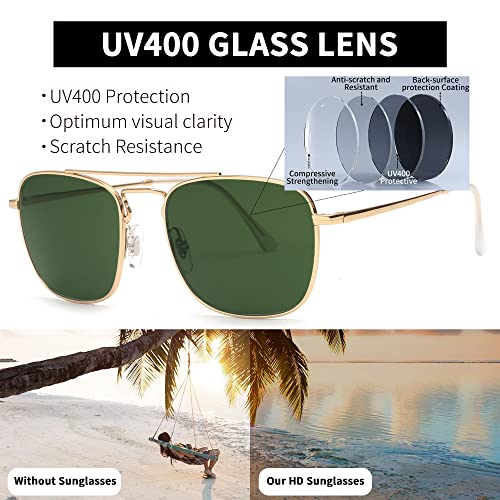 Image of JIM HALO Retro Square Aviator Sunglasses Premium Glass Lens Flat Metal Eyewear Men Women