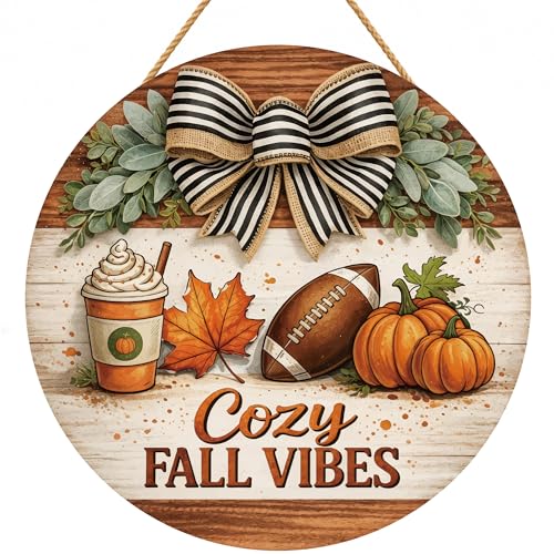 Fall Decorations for Home - Welcome Sign for Front Door | Rustic Round Wood Wreaths Hanging Sign for Thanksgiving Friendsgiving - Cozy Fall Vibes Garland Porch Decor for Door Wall Room Porch Kitchen