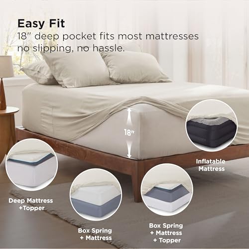 Image of Bedsure Full Size Bed Sheets, 6 Piece, Prewashed Ultra-Soft, 18-inch | Extra Deep Pocket, Breathable, Secure Fit, Hotel Luxury Bedding, Dual Side Pockets, Fade Resistant, For Air Mattress