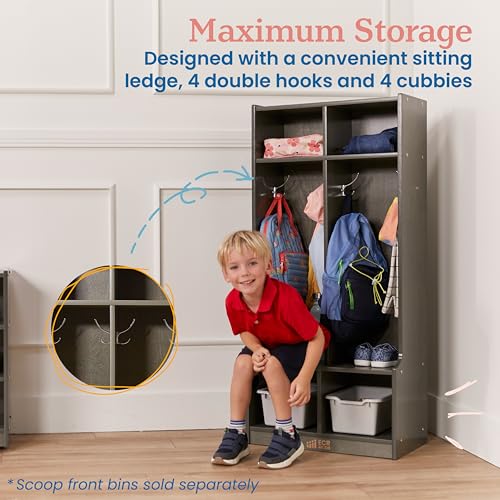 Image of ECR4Kids 2-Section Coat Locker with Bench and Cubby Storage, Classroom Furniture, Grey Wash