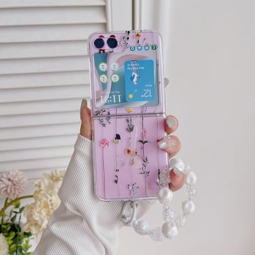 Coque rigide Galaxy Z Flip 4 premium transparente et son bracelet vigne fleurie
