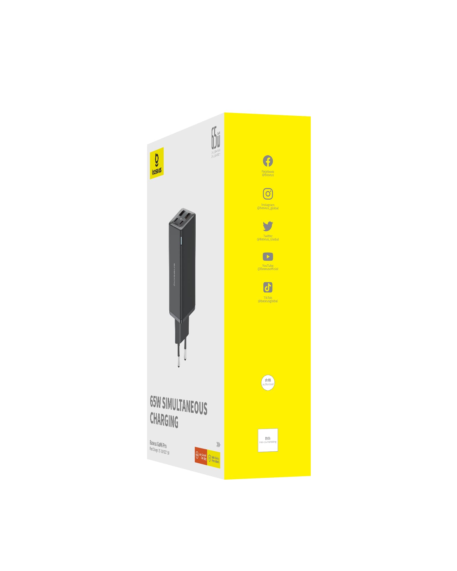 Baseus 65W Caricatore USB C GaN 6 Tech, Caricabatterie USB, Alimentatore USB C Compatibile con MacBook Air/Pro, Surface, iPhone 15/14/13, iPad, Samsung Galaxy S23 Ultra/S23+/S22, Pixel, Nero