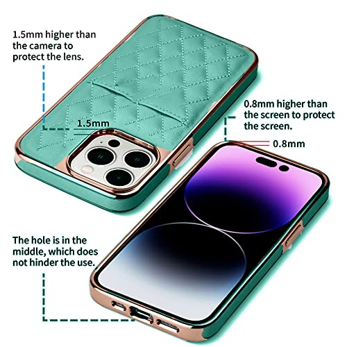 Image of PULOKA iPhone 14 PRO MAX Vegan Leather Back Cover Royal Diamond Pattern with Electroplated Case Compatible for Apple iPhone 14 PRO MAX 6.7 inchinch - Green